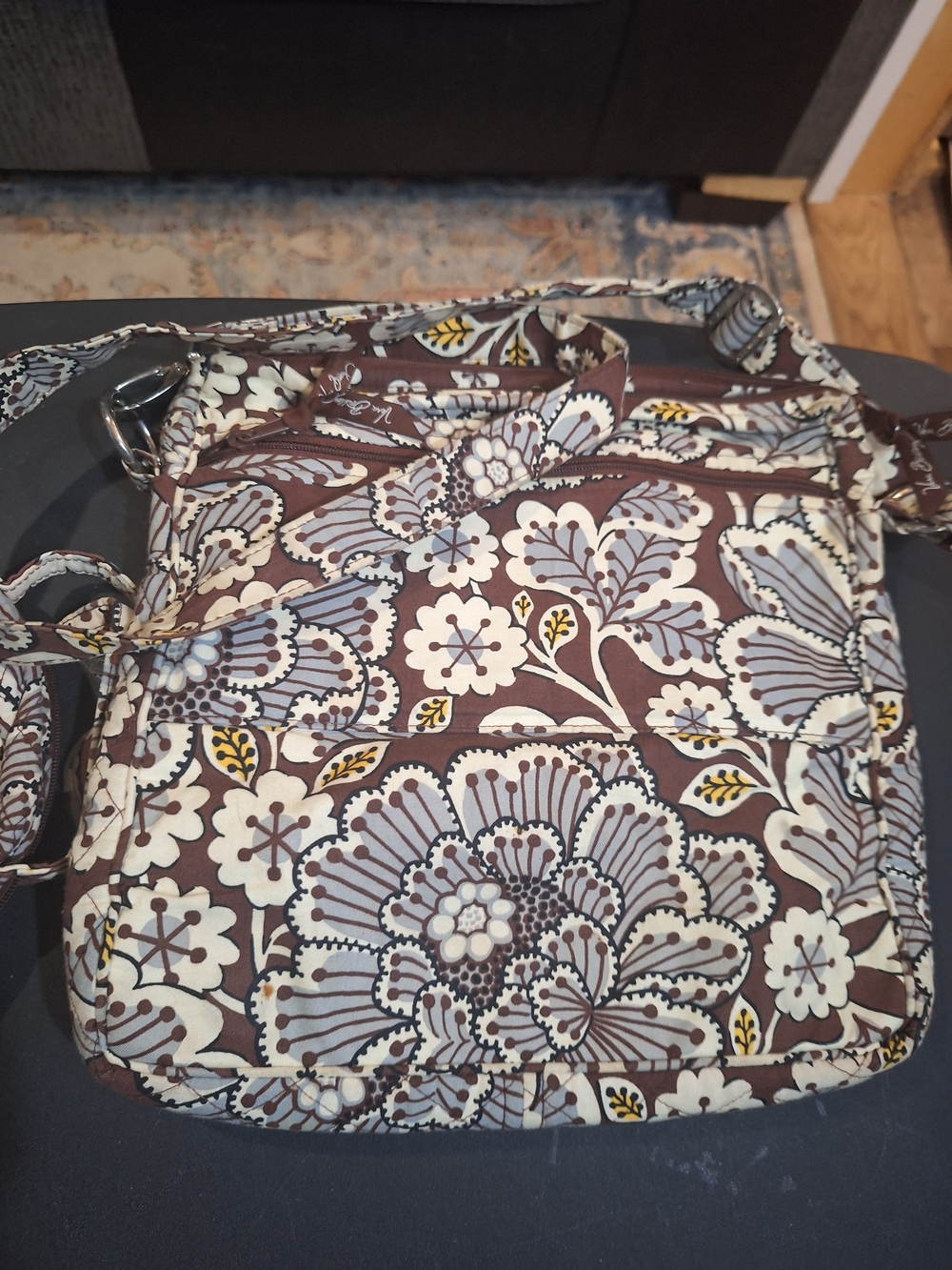 Vera Bradley Brown Floral Quilted Crossbody with Cream, Gray and Yellow Accents